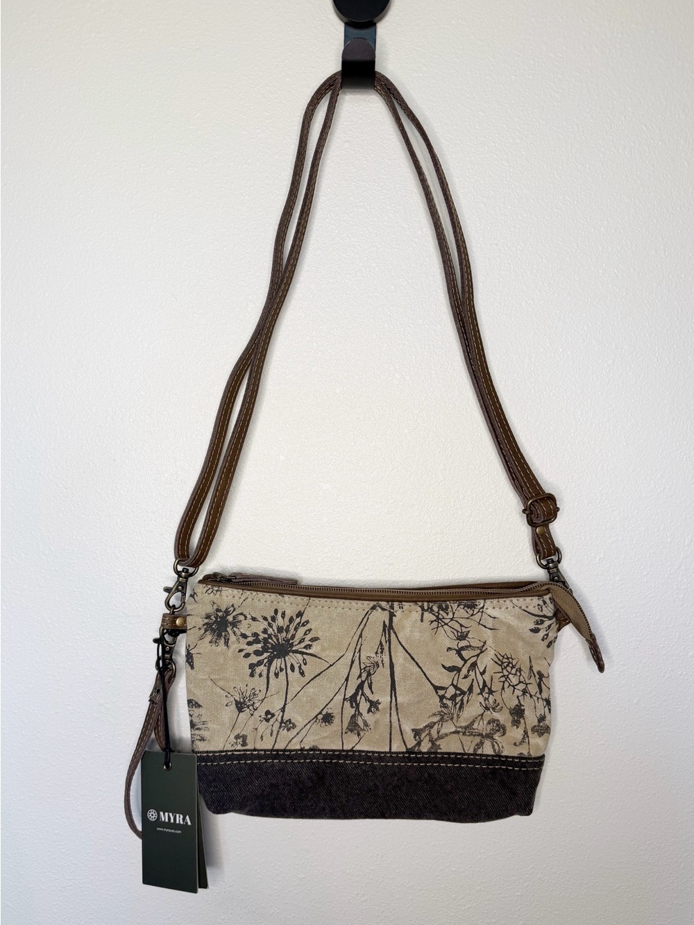 Myra Bag Beige and Gray Floral Canvas Crossbody